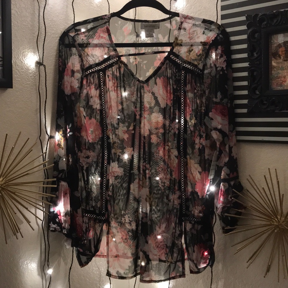 Floral net Shirt with ruffle sleeves!!!